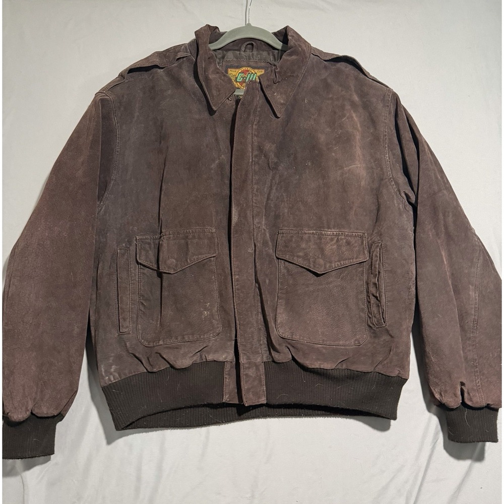 G-111 brand brown suede jacket, full zip, men's large, grunge, biker, 80s